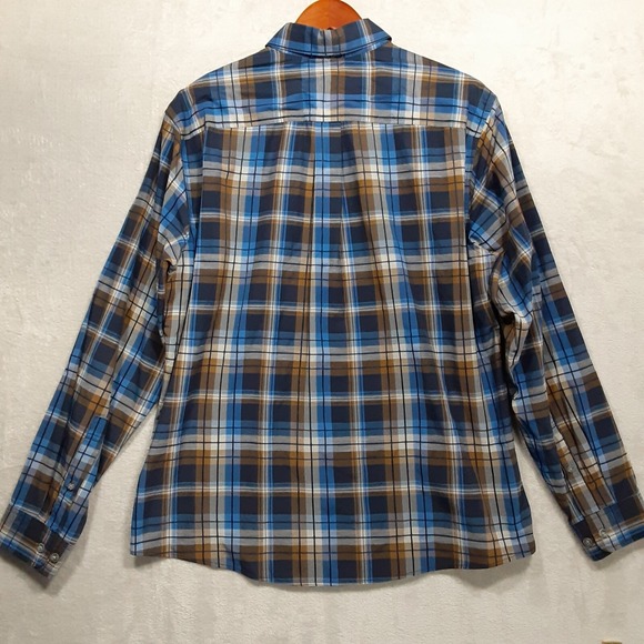 Eddie Bauer Mens Long Sleeve Button Shirt Sz.L/Blue-Brown Plaid/Outdoor/Hiking - Picture 6 of 10